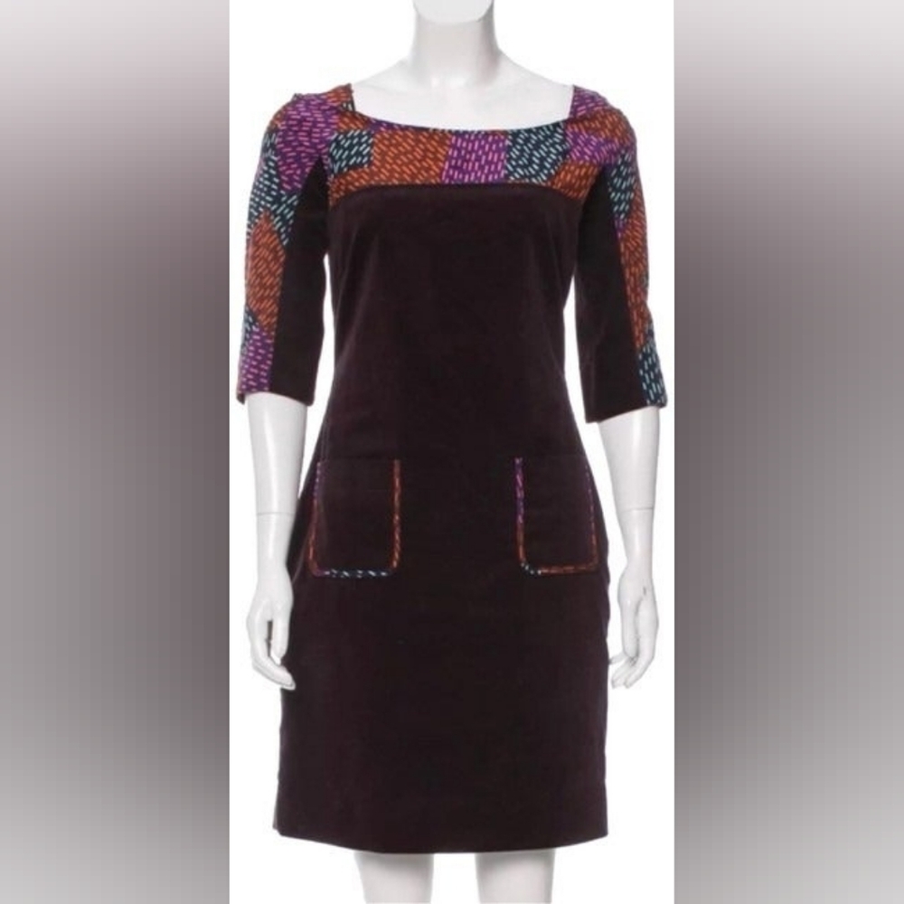 💲⬇️ Z Spoke Zac Posen 4 Silk Corduroy Velvet Sheath Dress 3/4 Sleeves